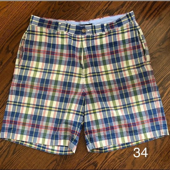 J.CREW Mens Madras Plaid Patchwork Flat Front Shorts Size 34 - Picture 1 of 6